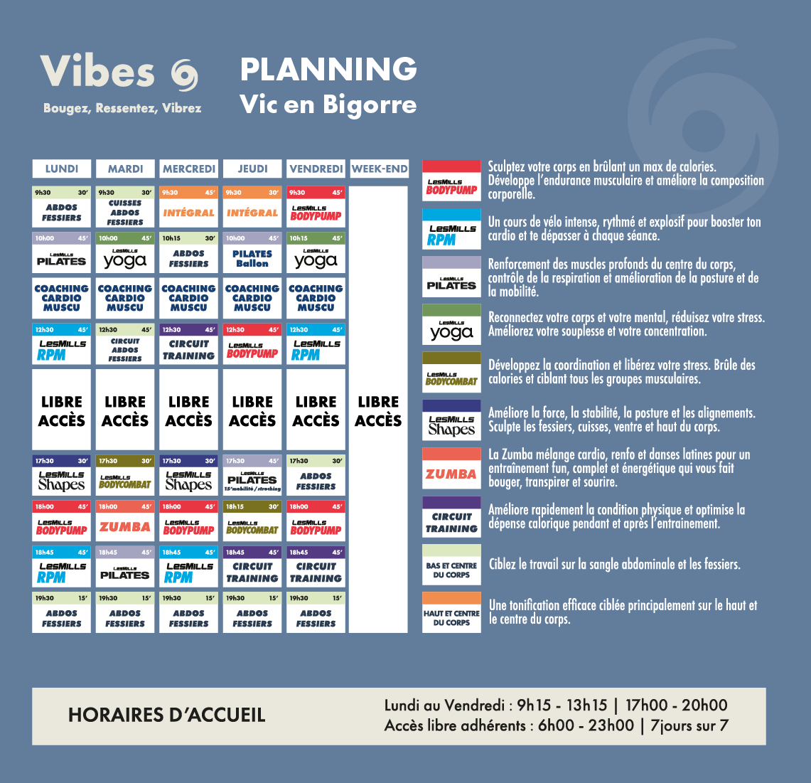 Planning Vibes salle de sport à Vic-en-bigorre